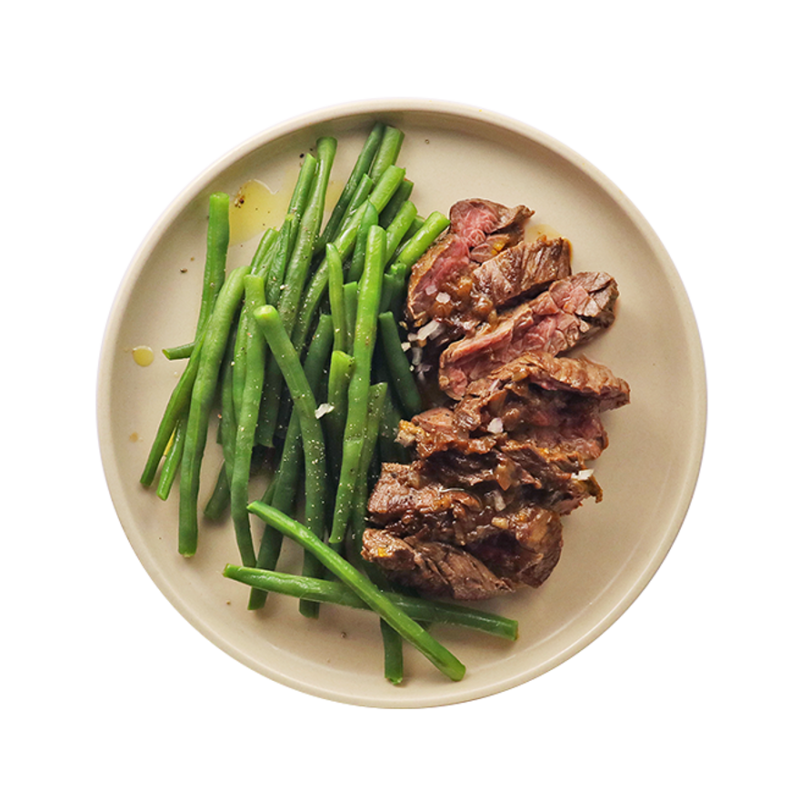 Bavette D'aleyau Haricots Vert Et Pomme Sauce À L'échalote